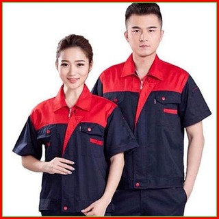 Bộ quần áo bảo hộ lao động kaki loại dày ngắn tay khóa kéo SHUNI009B nam nữ