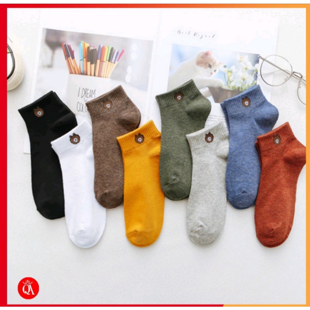[TÚI 10 ĐÔI] Vớ cổ ngắn Vintage, Tất cổ ngắn Nam Nữ, mẫu tất gấu dễ thương