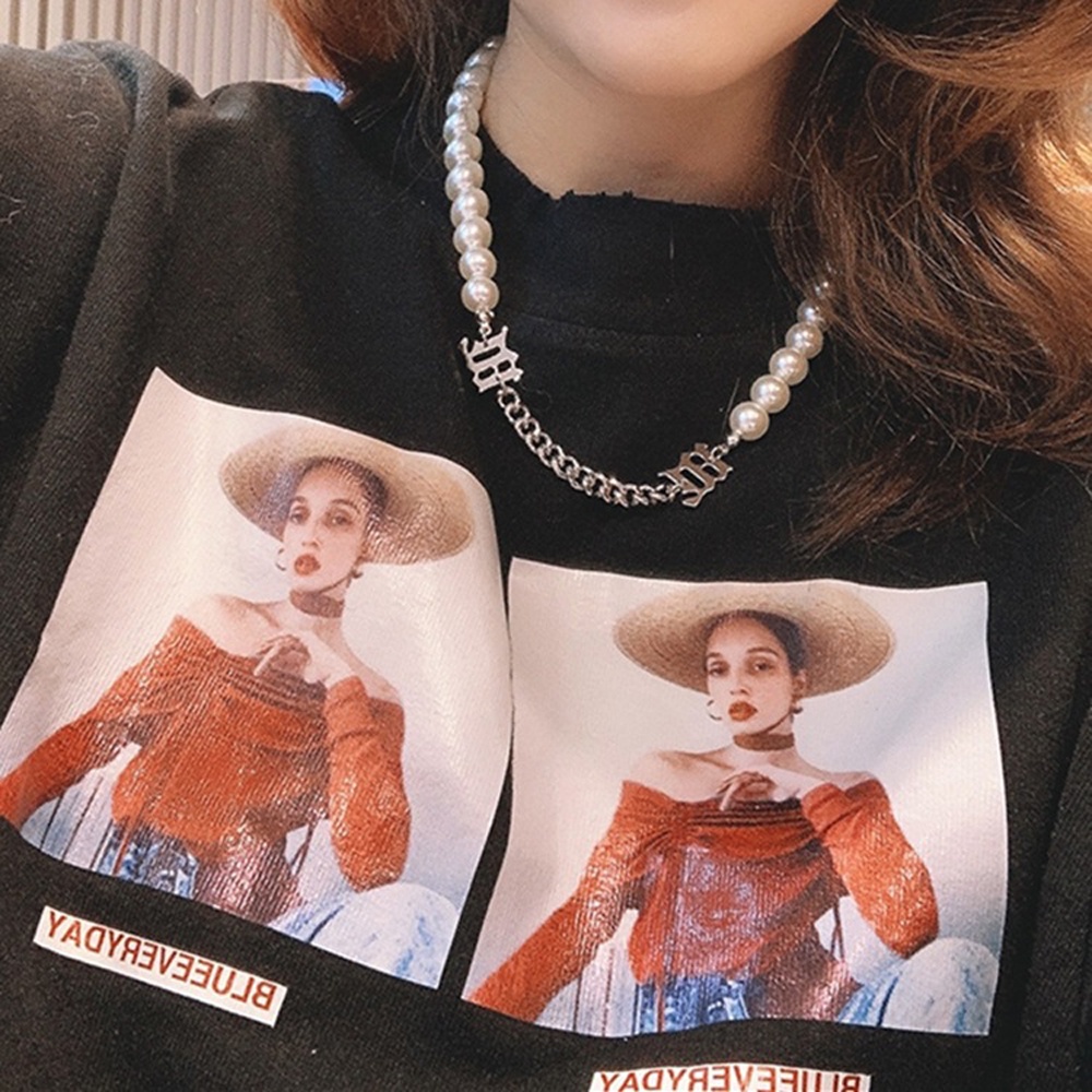 Aaron1 Dây Chuyền Choker Mặt Chữ Đính Ngọc Trai Thời Trang Cho Nam Nữ