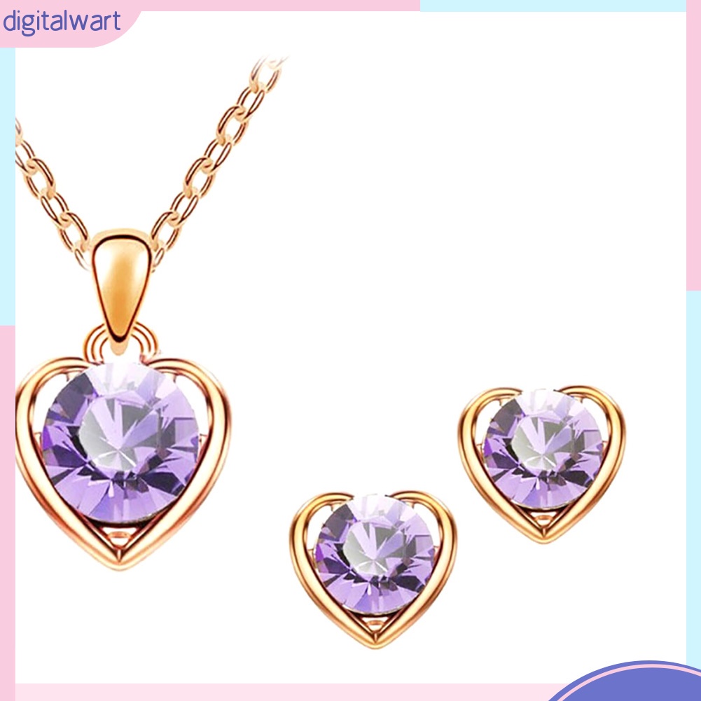 Set Trang Sức Vòng Cổ Và Khuyên Tai Mặt Trái Tim Phối Đá Thời Trang Cho Nữ