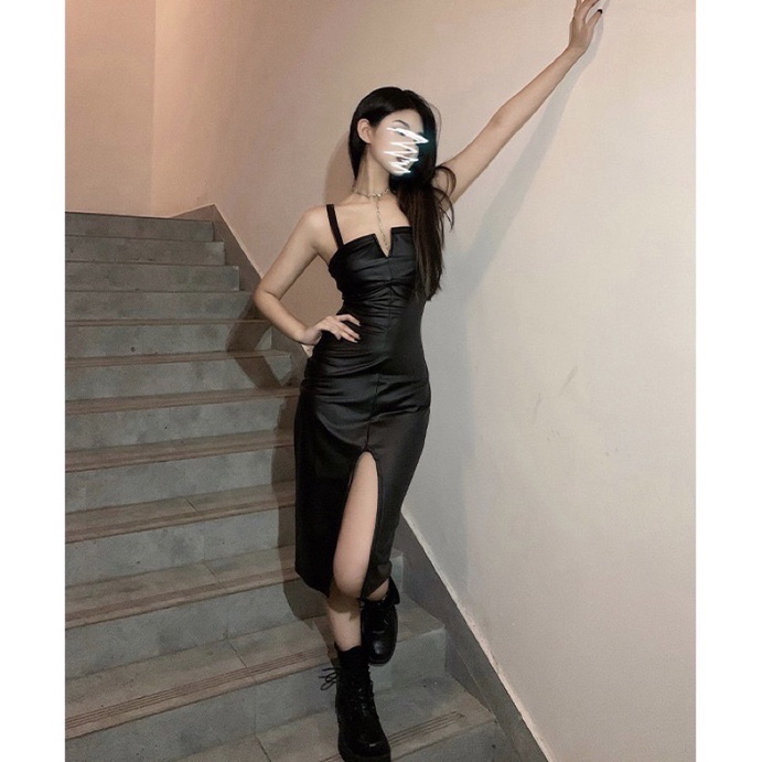 Đầm body da xẻ tà Ulzzang