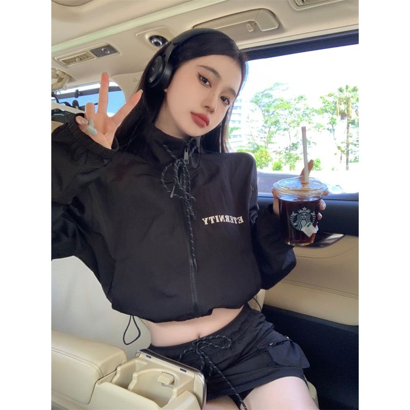 Set Áo Khoác Và Chân Váy Rút Dây Màu Đen Phong Cách Thể Thao Thời Trang Mùa Thu Cho Nữ