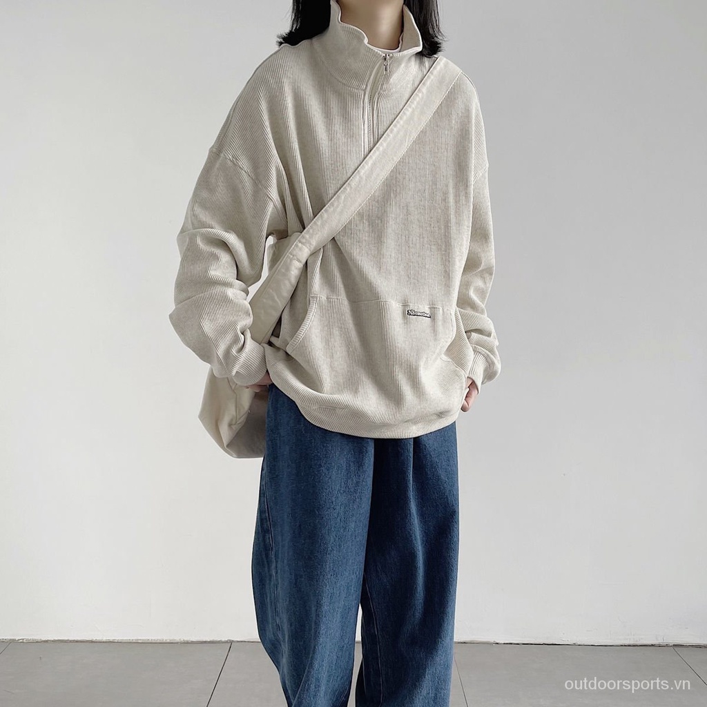 Áo Sweater Dáng Rộng Cổ Cao Phối Khóa Kéo Kiểu Hàn Quốc Thời Trang Xuân Thu Cho Nữ 2021 | BigBuy360 - bigbuy360.vn