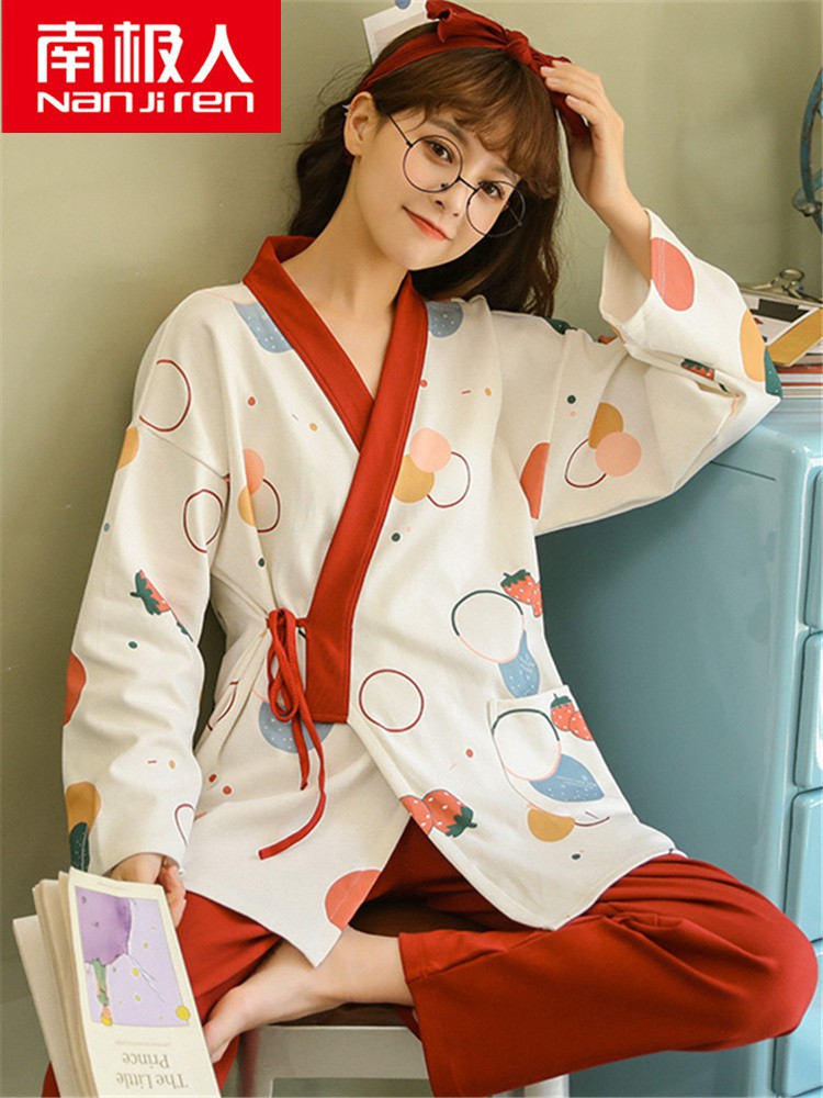 Bộ Đồ Ngủ Kiểu Kimono Nhật Bản Dễ Thương Thời Trang Xuân Thu Cho Nữ