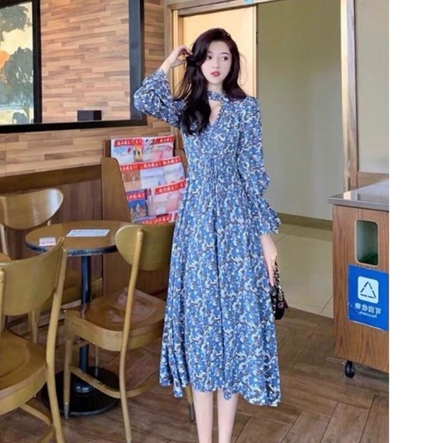 Nhập Khẩu Đầm maxi Hoa Màu Xanh Dương Vườn Hoa Hàn Quốc bangkok bkk Nhập Khẩu Cao Cấp