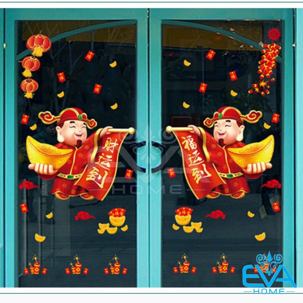 Decal Dán Tường Dán Kính Trang Trí Tết Họa Tiết Thần Tài Đón Tết XH6234 M0728