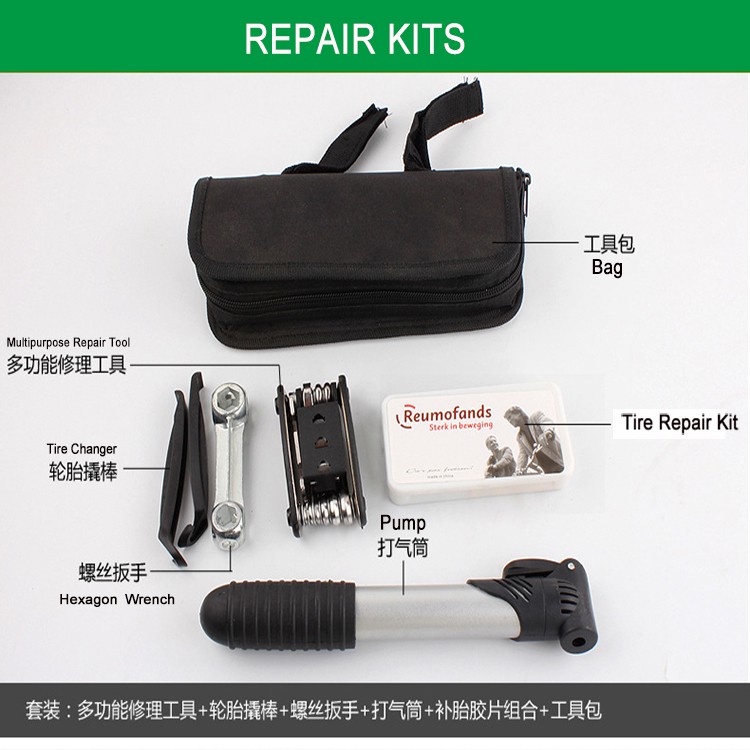 Bộ dụng cụ sửa chữa xe đạp kết hợp với xà beng bơm sửa chữa lốp xe