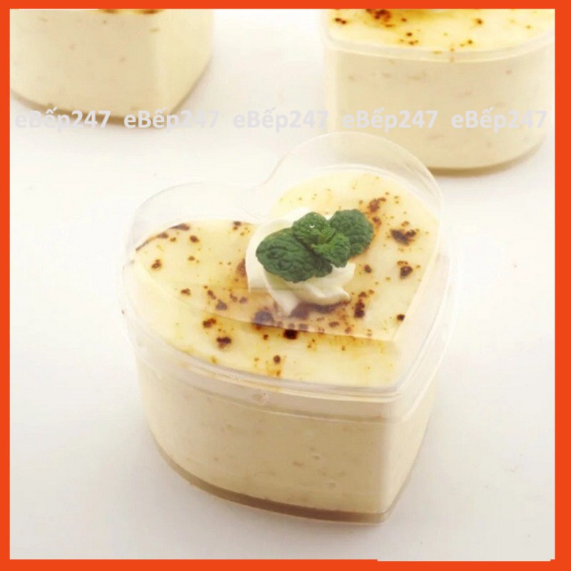 Set 10, 50 cốc, ly nhựa cứng nhiều hình, có nắp làm bánh Mousse, thạch, đồ tráng miệng - eBep247