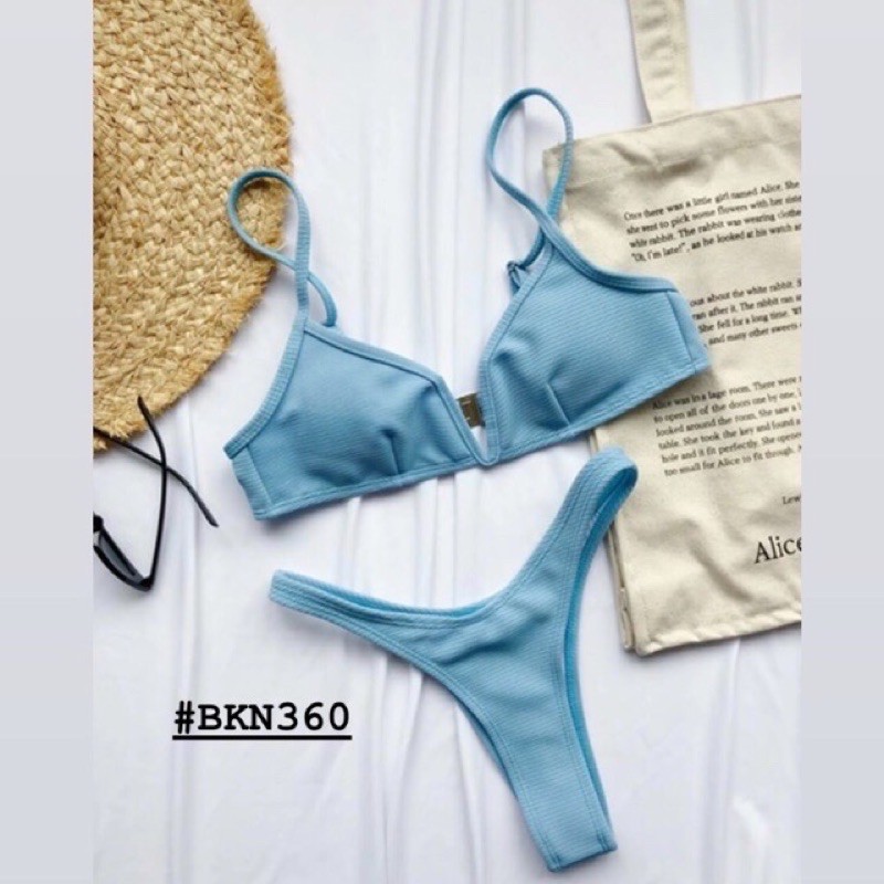 [BKN360] &lt;ÂU&gt; SET BIKINI CỔ V VẢI GÂN XANH BLUE/ĐỎ/ĐEN/TRẮNG/HỒNG QUẦN THONG/LỌT KHE