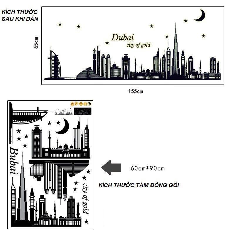 [XẢ KHO] (HCM) Tranh dán tường dạ quang thành phố Dubai hào nhoáng DDQ001 decalhcm