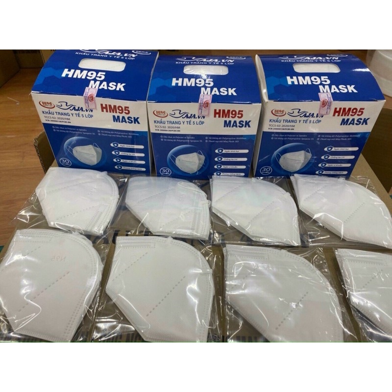 1 hộp 25 Chiếc Khẩu Trang HM95 Mask 5 Lớp không van Chống Bụi Mịn PM2.5 Ôm Sát Có kẹp Chắc Chắn Ở Sống Mũi