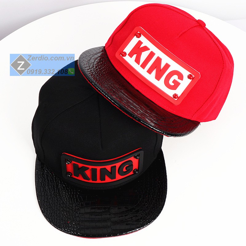Mũ Snapback nam nữ King Cap đẹp 2 màu đen đỏ, chất liệu cao cấp