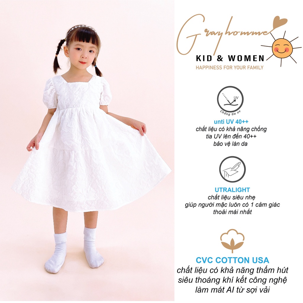 Váy Công Chúa Bé Gái GRAYHOMME Một Nơ Sau Lưng, chất Thô cotton thoáng mát thấm hút tốt (VK003)