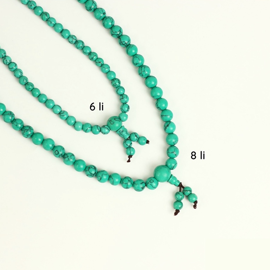 Vòng đá 108 hạt giả Ngọc Lam mix charm Om mani, GIẢM 30% LẤY ĐÁNH GIÁ - Chuỗi hạt niệm - Trong Nhà