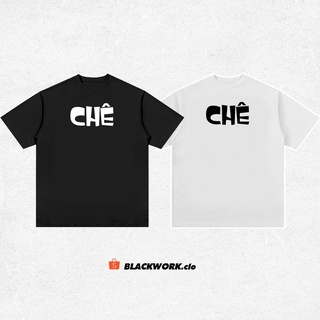 Áo thun chê 100% cotton tay lỡ unisex - đen/trắng cổ tròn | blackwork