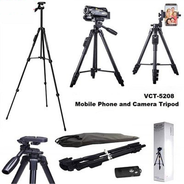 Chân giá đỡ Tripod 5208 thân Đen cao 125cm đa năng.