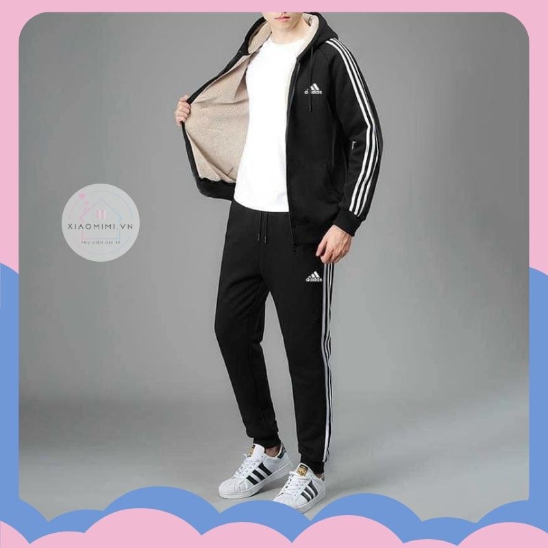 Bộ đồ thể thao nam thu đông chất nỉ bông lót lông trong có mũ kéo khóa dày dặn ấm áp giữ nhiệt tốt XIAOMIMI TC22255