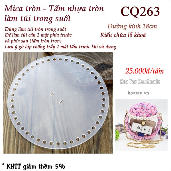 Mica tròn - Tấm nhựa tròn dùng làm túi trong suốt CQ263 -Tự làm túi handmade