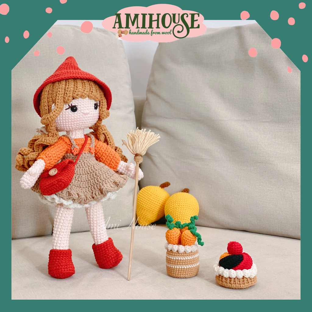 Búp bê Hazel xinh xắn bằng len móc handmade cho bé, gấu bông len móc, 100% sợi cotton - Ami House