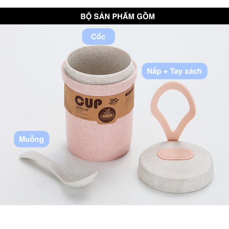 Cốc đựng súp - canh - cháo lúa mạch cầm tay có tay xách