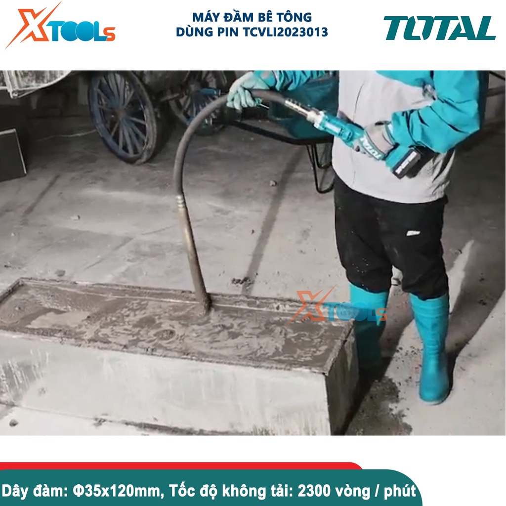 Máy đầm bê tông dùng pin Lithium-ion 20V TOTAL TCVLI2023013, kích thước dây đầm Φ35x120mm tốc độ 2300v-CHÍNH HÃNG-XTOOLS