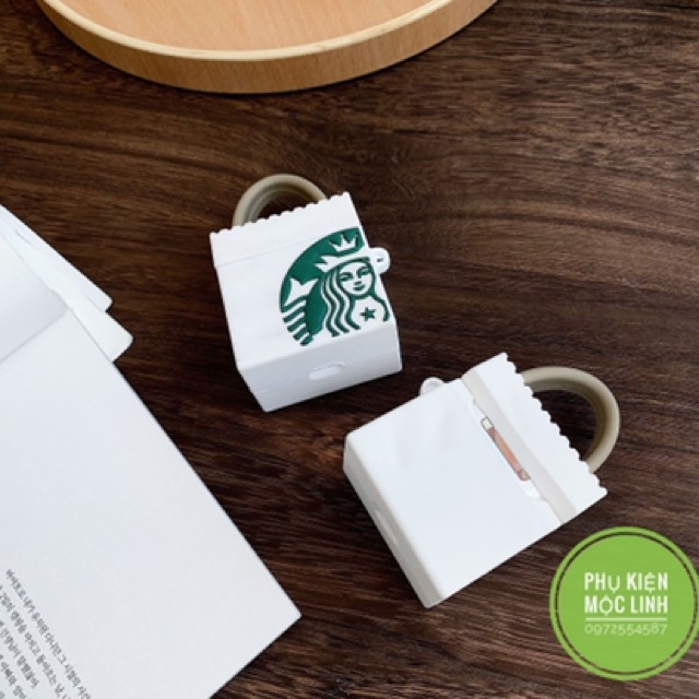 ☘️Tặng kèm móc treo☘️ Case bao airpod silicon 1 2 Pro Starbucks Túi - Vỏ bọc đựng tai nghe không dây i11 i12... Airpods