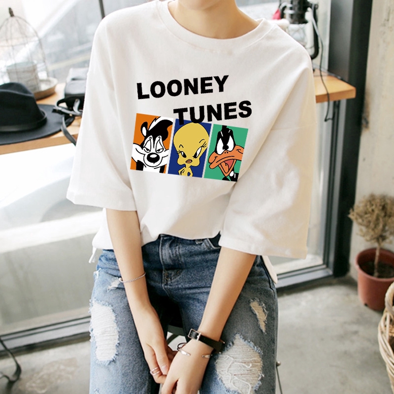 NRVP Áo thun trắng ngắn tay dáng rộng thời trang mùa hè 2020 cho nữ