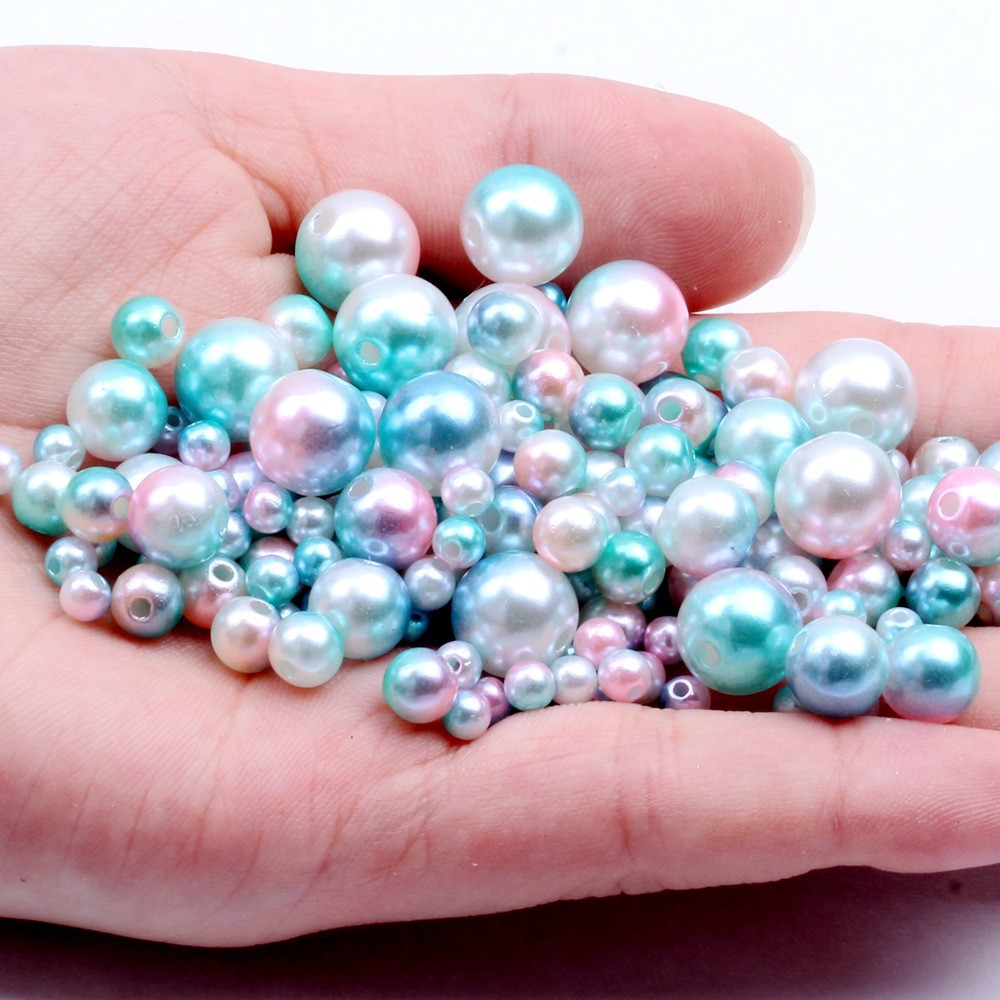 Chuỗi hạt ngọc trai giả màu sắc cầu vồng 4/6/8/10mm dùng làm trang sức thủ công