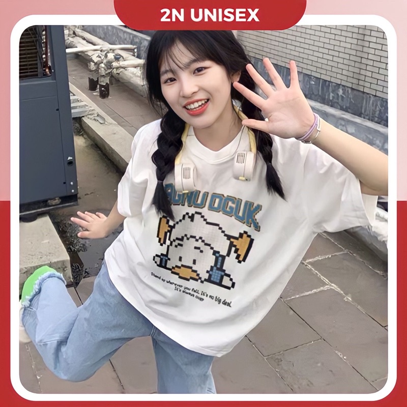 Áo phông nam nữ form rộng 2N Unisex thun cotton in Vịt fall down trắng/be/đen