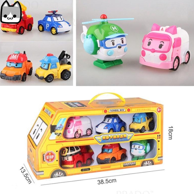 6 in 1 Korean Animation Cartoon Robocar Poli Transformation Robot Car Toys Set