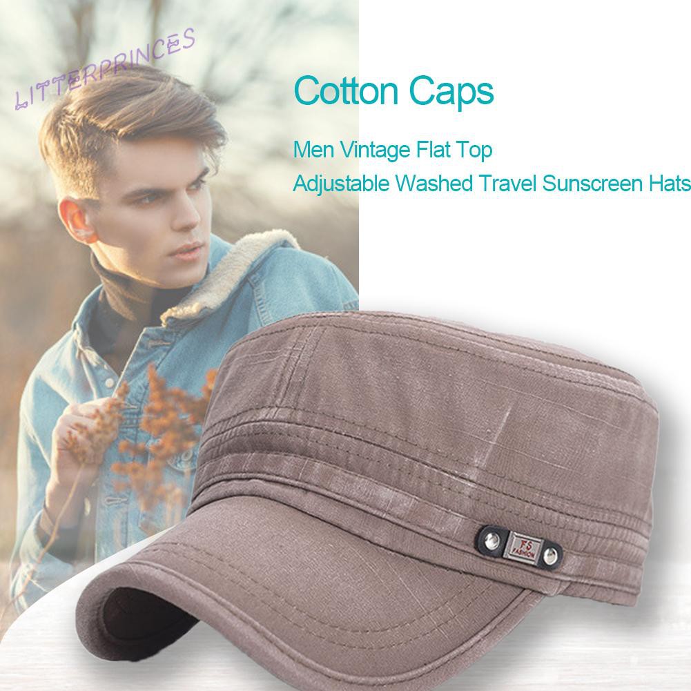 Litterprinces Cotton Caps Men Vintage Flat Top Adjustable Washed Travel Sunscreen Hats