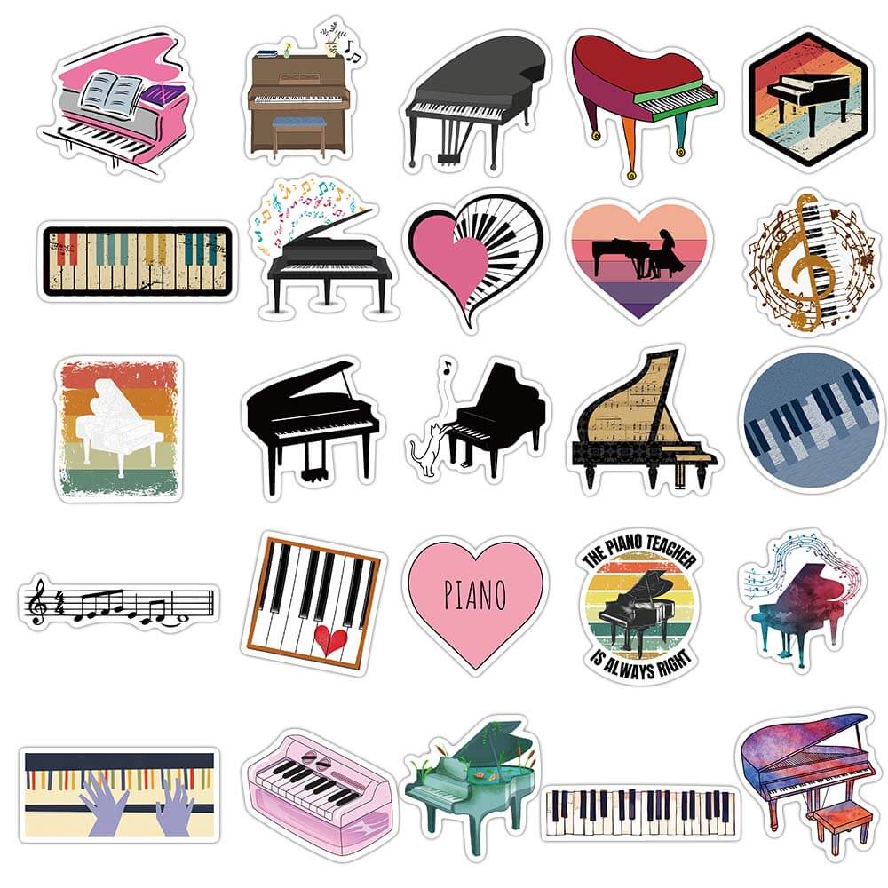 Bộ 50 sticker PVC Chống Thấm Nước Hình Đàn Piano Dùng Trang Trí Xe Hơi Laptop