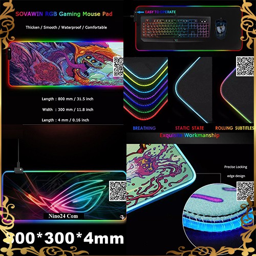 1300 Miếng lót chuột Game tùy chỉnh đèn LED Rgb hình Nền Đen Monster Bản đồ Mèo sành điệu Rắn hỗ mang Hoa tuyết Asus ROG