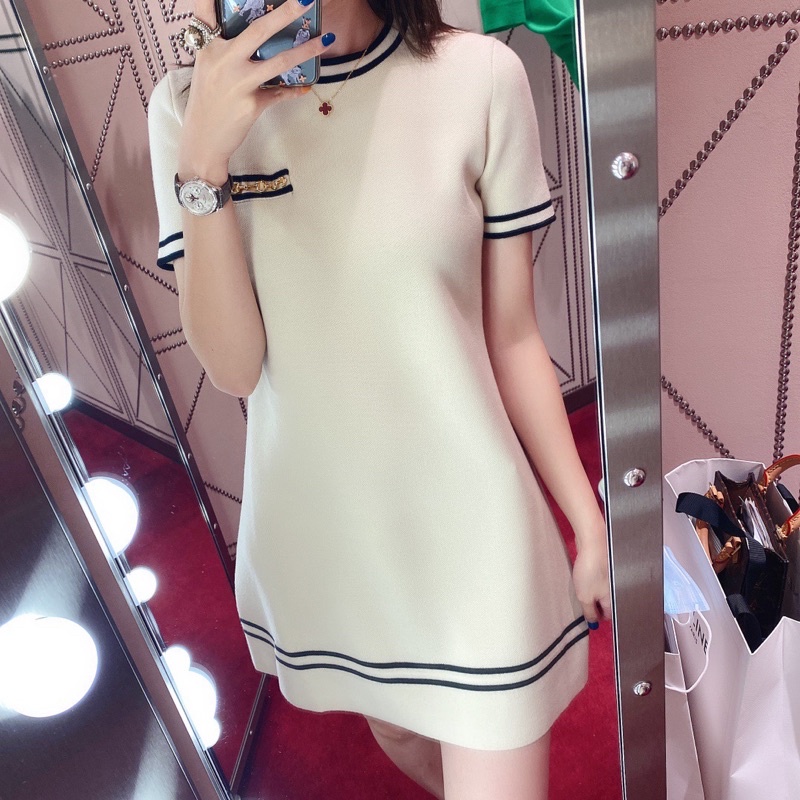 Đầm len tay ngắn dáng suông thương hiệu Gucci GC cao cấp
