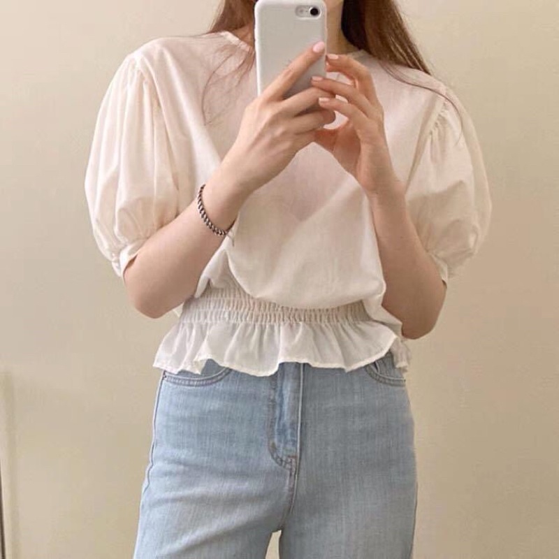 Áo tay phồng bo eo - Hàng order Taobao