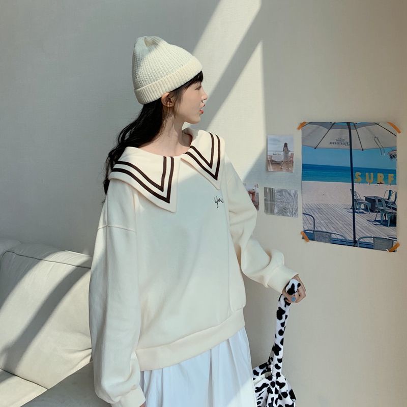 Áo sweater Cổ Thủy Thủ Dáng Rộng Dễ Thương Phong Cách Hàn Quốc Thời Trang Thu Đông