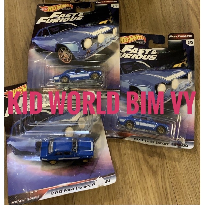 Xe mô hình Hot Wheels Premium Fast &amp; Furious Imports Series 2019 1970 Ford Escort RS 1600 GBW80, bánh cao su.