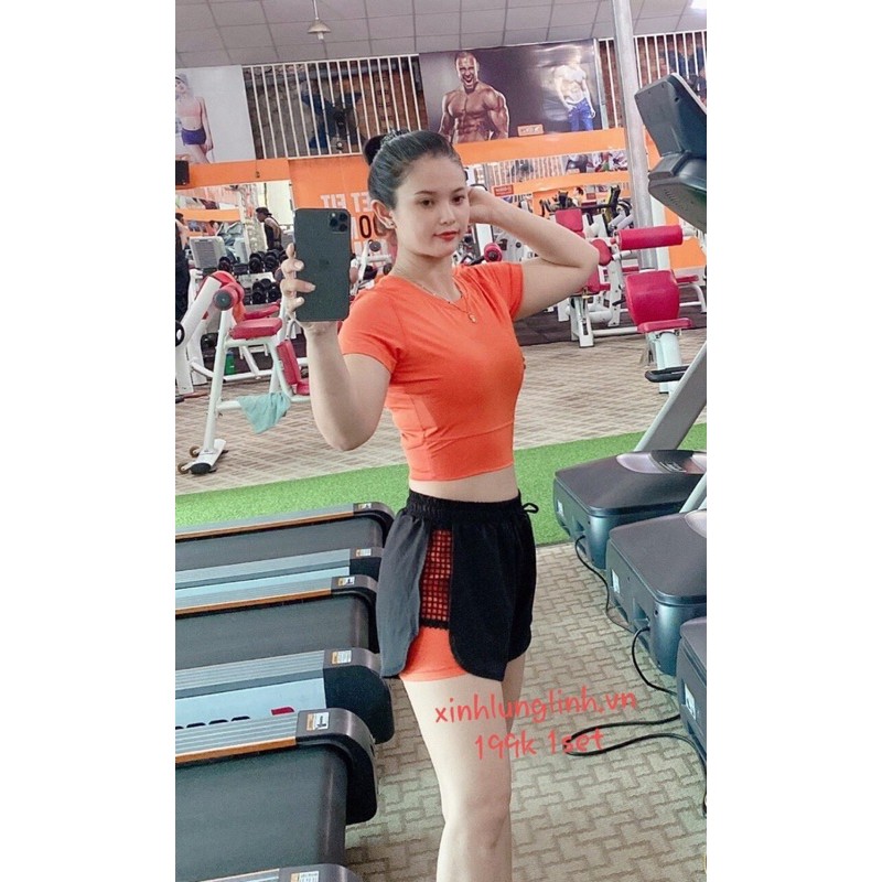 Sét bộ thể thao Gym-YoGa áo crotop, quần hai lớp co dãn