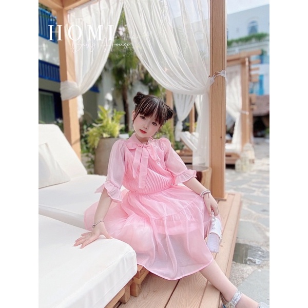 Váy công chúa cho bé gái HOMI BABY HOUSE đầm công chúa Ella xếp li dây cổ màu đỏ/hồng/xanh cho bé dự tiệc dạo phố