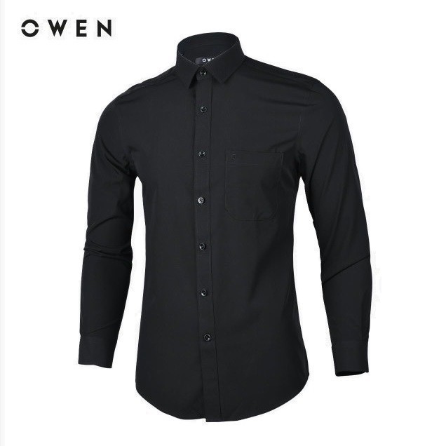 (Deal 11-11) . (ẢNH THẬT) OWEN - Áo sơ mi dài tay Owen rugular fit màu đen trơn 90646 Cực . .1 . > 🛫 . hàng Chuẩn :