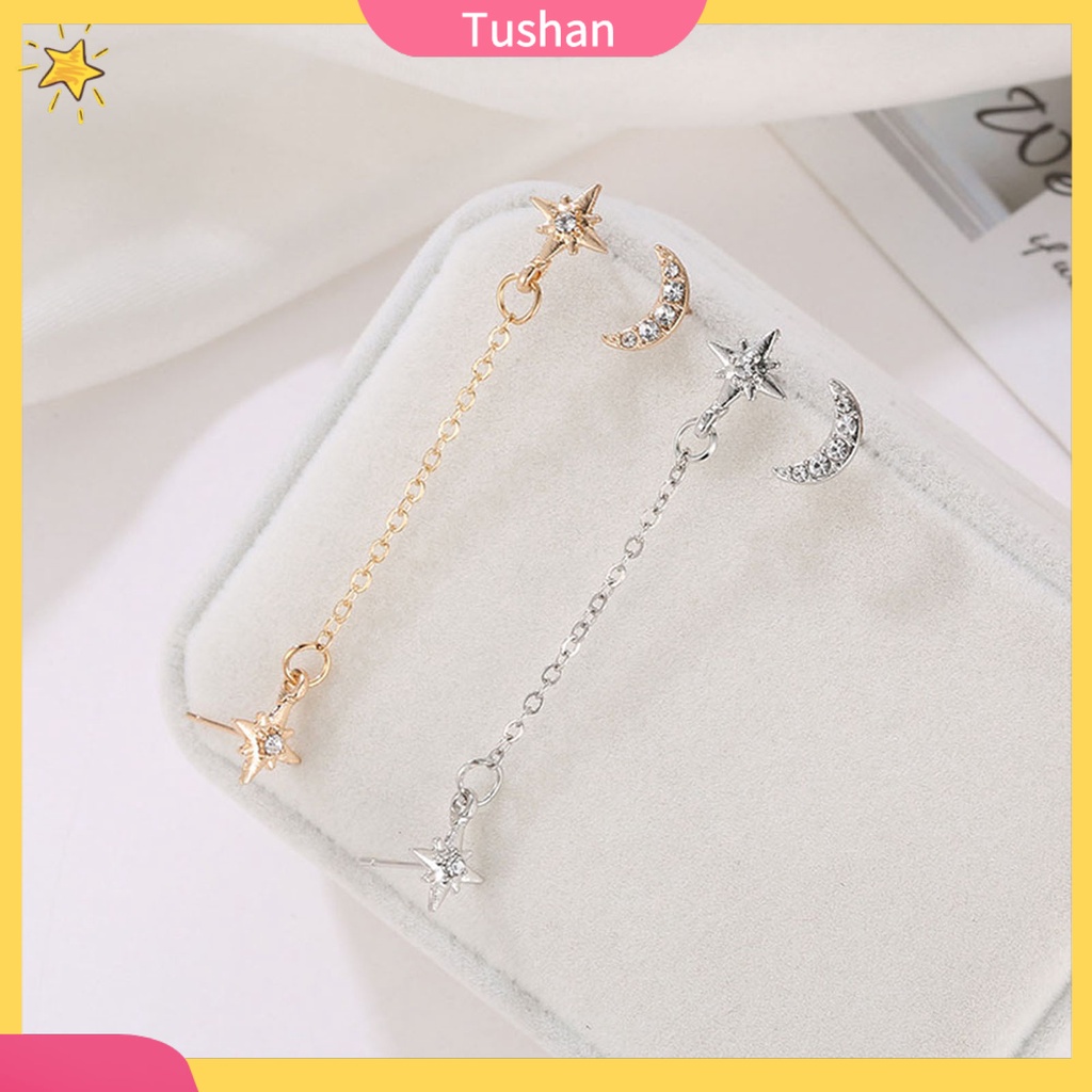 Đôi khuyên tai hình trăng sao đính đá thời trang cho nữ