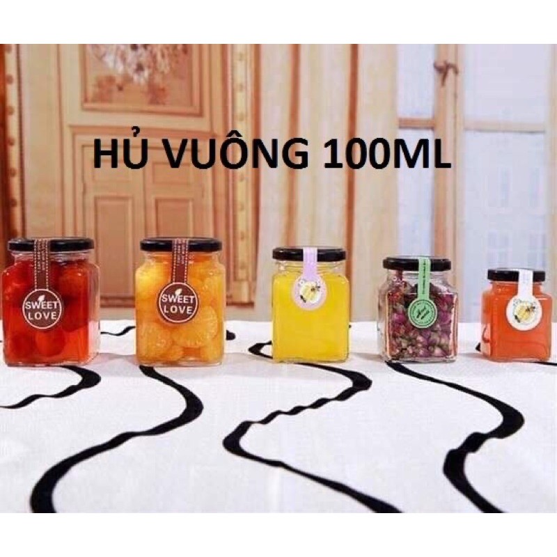 Hũ thuỷ tinh vuôn nắp thiếc 100ML đựng yến - sữa chua - gia vị