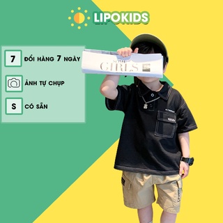 (Form to) Áo polo cho bé trai đi học size 12-35kg, Áo phông màu đen cộc tay có cổ bé trai  - OA075