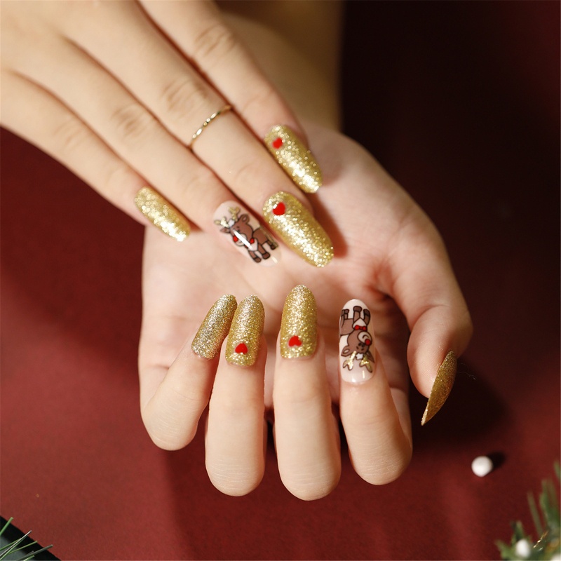 Set 24 Móng Tay Giả Phủ Toàn Diện Họa Tiết Giáng Sinh