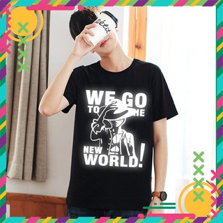 (SALE) (SALE SỐC) Áo thun nam màu đen in hình One Piece Luffy phản quang cực đẹp F2392