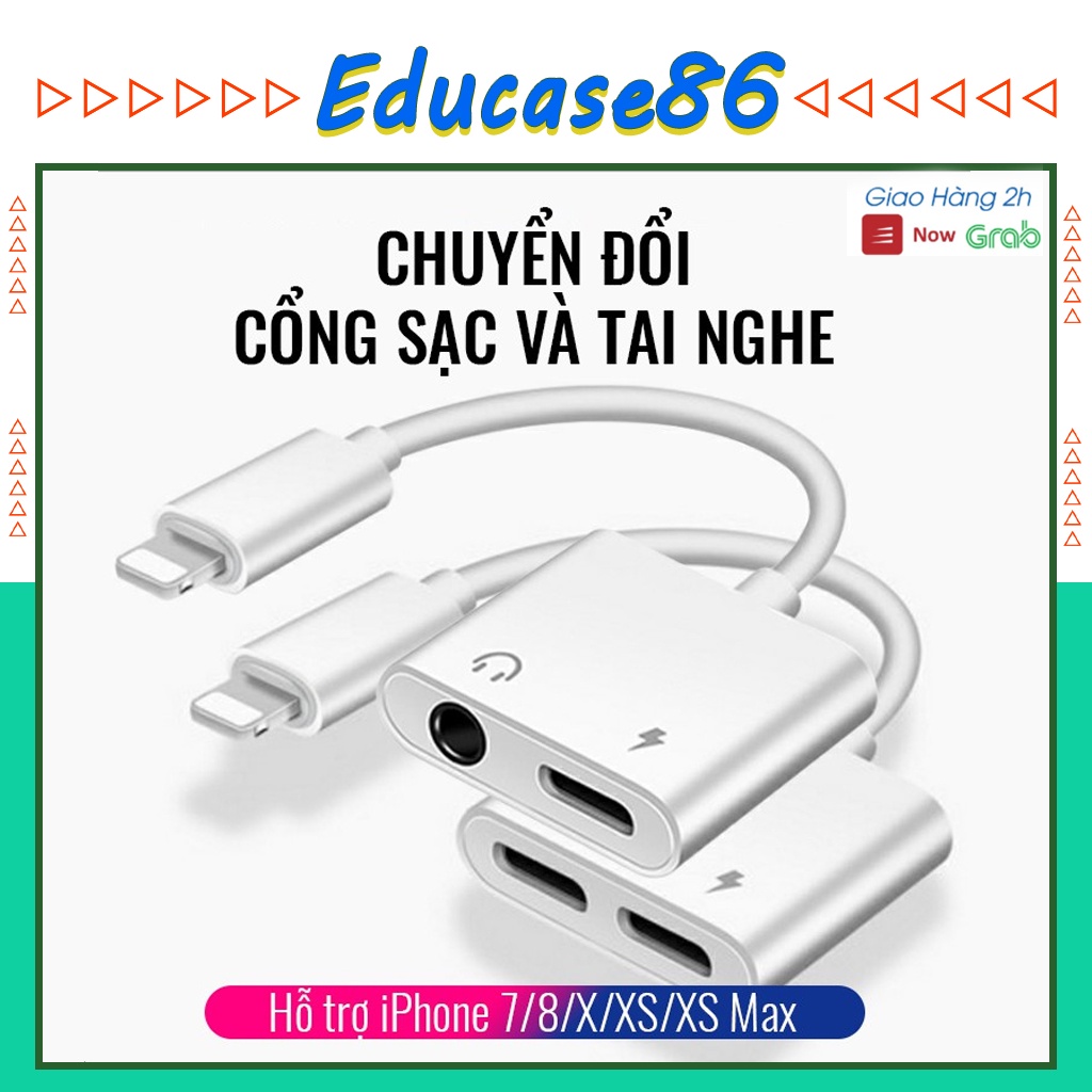 Jack chuyển đổi 2 trong 1 IPHONE, Jack chuyển đổi 2 cổng lighting, cáp chia cổng 2 iphone, cáp iphone Educase86