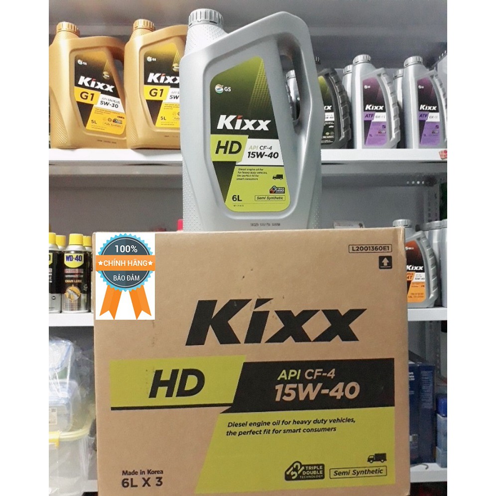 Dầu Động Cơ Kixx { loại 6 lít } HD CF-4 15W/40 6L,Dầu Bán Tổng Hợp dành cho động cơ diesel hạng nặng, đa cấp, chất lượng