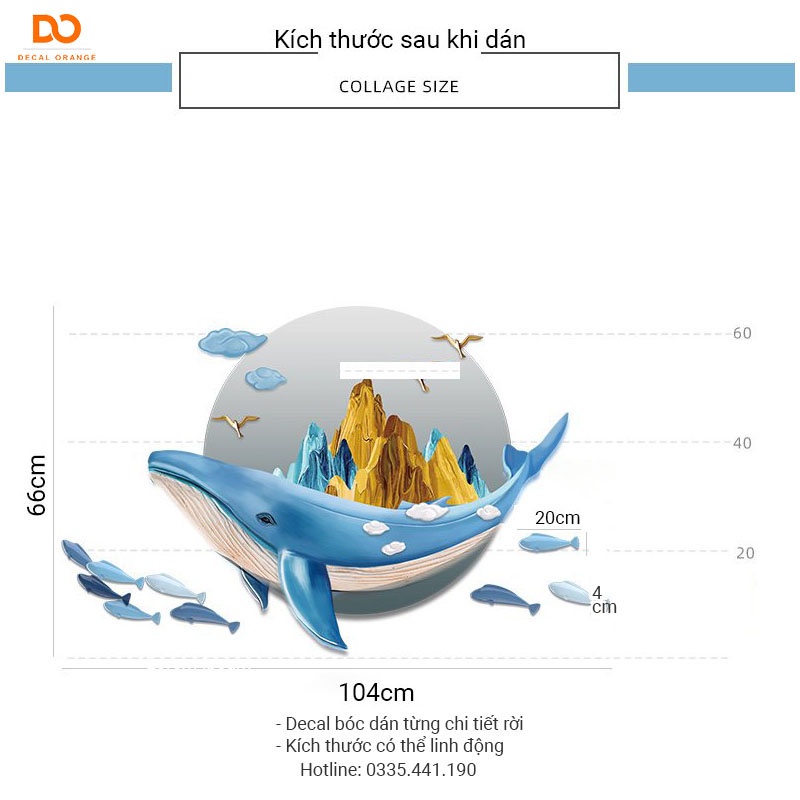 Decan dán tường 3D cá sơn thủy DO186 trang trí phòng ngủ phòng khách