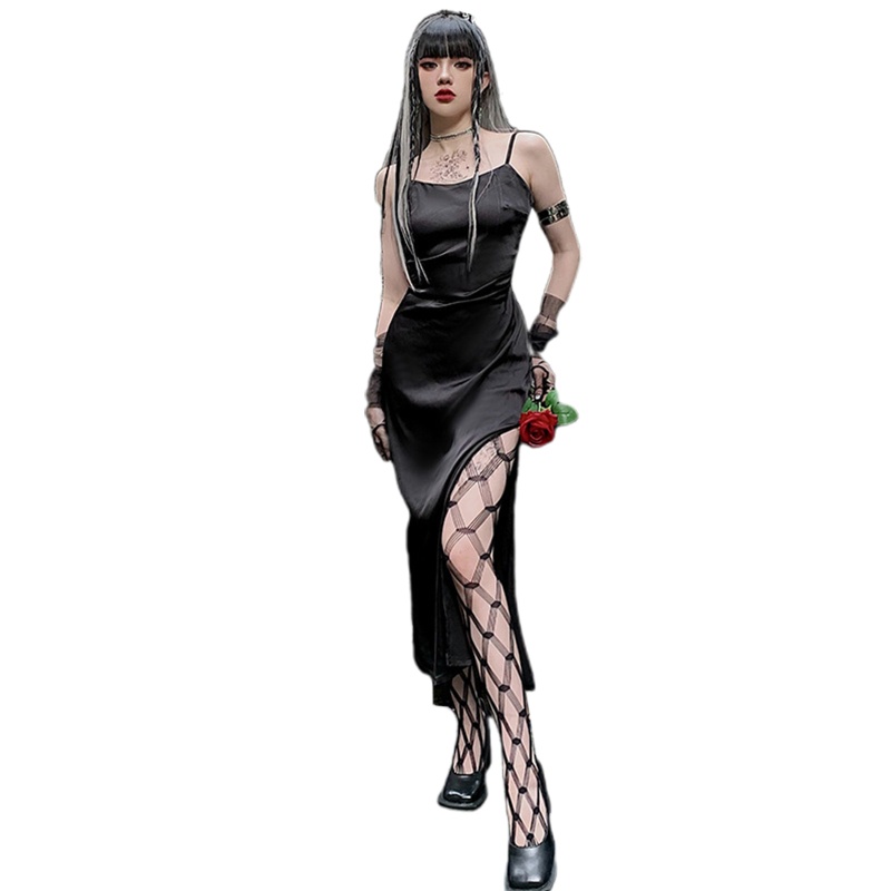 Set Đầm 2 Món Sát Nách Màu Đen Xẻ Tà Phối Tua Rua Và Áo Khoác Ren Tay Ngắn Thời Trang Cho Nữ