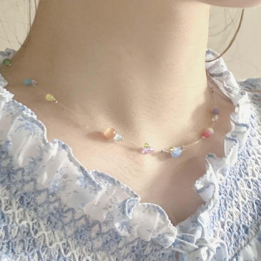 Vòng Cổ Choker Trong Suốt Đính Hạt Nhiều Màu Phong Cách Hàn Quốc
